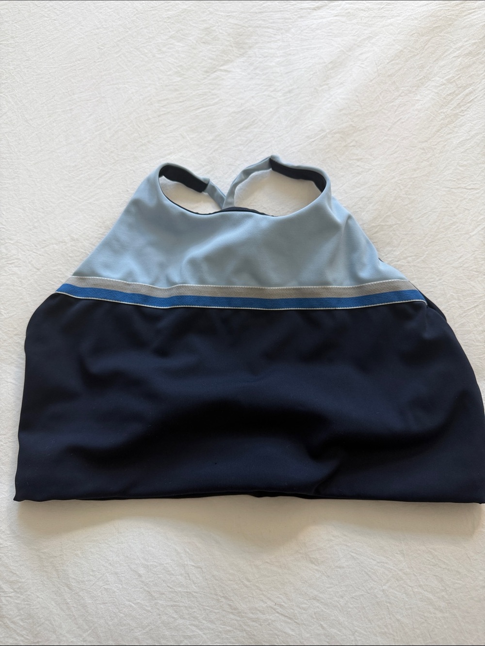 Crossback Athletic Crop Top in Navy with Light Blue Trim